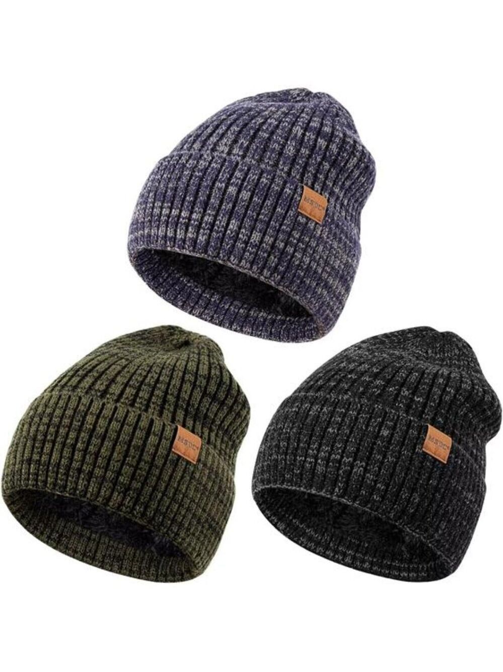 3 Pack Winter Hats Beanie for Men Women Warm Fleece Lined Knit Hat Cold Weather
